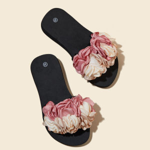 Free Shipping Plus-Size ChildrenS High-Heeled Slippers New Summer Style Outdoor Pink Double-Layer Floral Slippers Slip-On Wedge Heels For Outdoor Wear