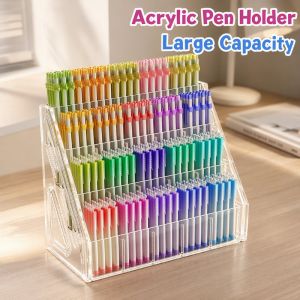 The joy of home Acrylic Pen Holder Desk Organizer Multi Slot Large Storage Transparent Heavy Duty For Office School Art Supplies