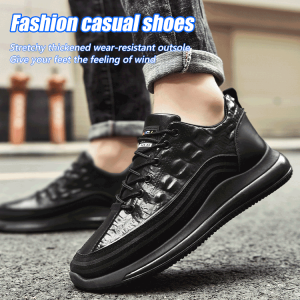 Mens crocodile pattern versatile leather shoes thick sole casual leather shoes