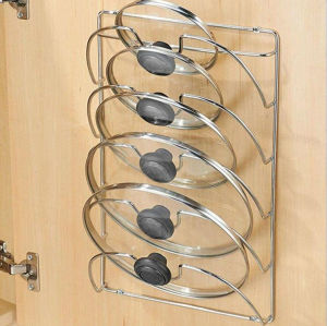【COD】Household stainless steel pot cover rack cutting board rack wall-mounted kitchen storage rack five-grid pot cover rack