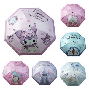 LIGHTER Kitty Cat Kuromi Sun Protection Umbrella Chinnamoroll Stellalou Melody Automatic Umbrella Kawaii Doraemon Cartoon Folding Sun Umbrella Gift