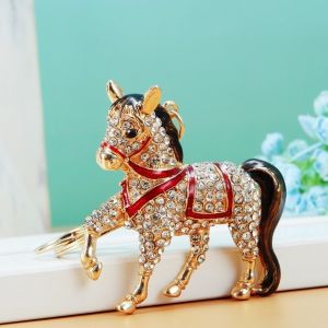 JESJELIU Sparkling Horse Keychain Decorative Rhinestones Car Keychain  Metal Key Chains Bag Pendant