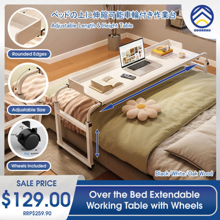 ODOROKU Adjustable Overbed Table with Wheels Over the Bed Desk Over Bed Desk Study Table Work