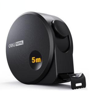 5M Deli Stainless Steel Tape Black Measuring Tape with Retraction Control Self-Lock High Precision
