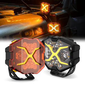Novsight A pair 2PCS WL12 4 inch Laser Gun 60W / A pair 6000LM White| 6000K Yellow 1700K 2-in-1 For Motorcycle Jeepney Cars Mini Driving Light LED Work IP68 Waterproof Car spotlights X-Series | 4-inch LED Pod Light X-Line DRL Driving Beam
