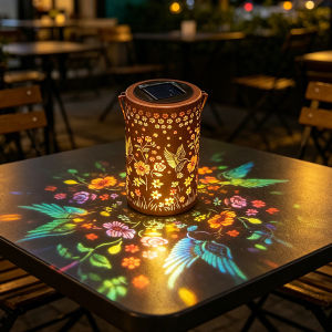 Outdoor Solar Lantern Hummingbird Light Waterproof IP55 Metal Hanging Decorative Lanterns With Colorful Projection For Garden Yard Patio Balcony Decor Gift