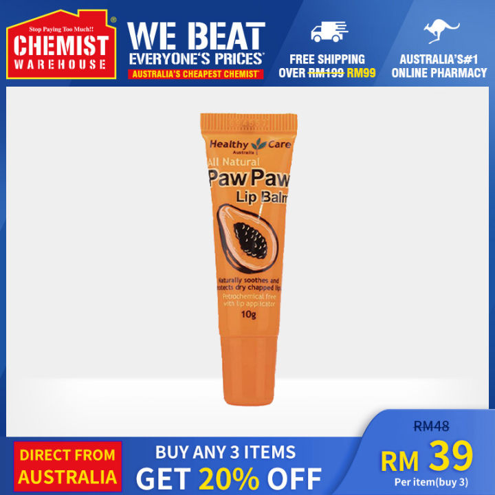 Healthy Care Paw Paw Lip Balm All Natural 10g Helps Relieve Dry Lips [Chemist Warehouse] Lazada