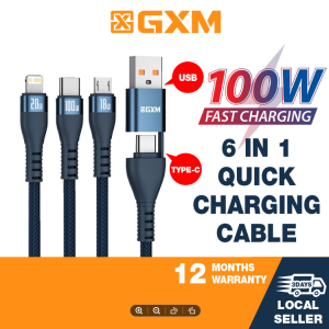 GXM 6 in 1 100W Quick Fast Charging Data Cable for Laptop Tablets Phones iP Lightning USB Type C to Type CMicroUSB Data Transfer Samsung iPhone 15