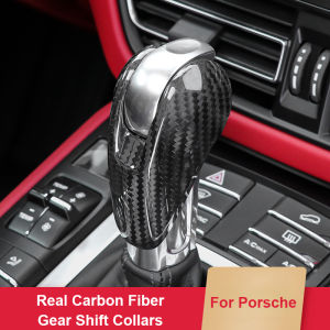 Real Carbon Fiber Car Gear Shift Head Cover Trim For Porsche Macan 718 911 Panamera Cayenne Boxster 2008-2024 Car Accessories