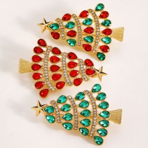 PYA94 Full Rhinestones Christmas Tree Brooch Enamel Alloy Rhinestone Brooch Fashion Red Christmas Crystal Pins