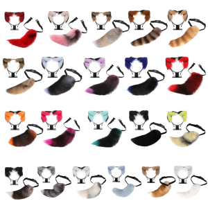 Animal Role Play Outfit Set Furry Animal Tail Costume and Plush Ear Headband for Women Halloween Cosplay Animal Costume