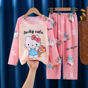 2026 Autumn Children Children Milk Silk Pajamas Sets Girl Boy Sleepwear Korean Kids Homewear Clothes Cute Cartoon Loungewear