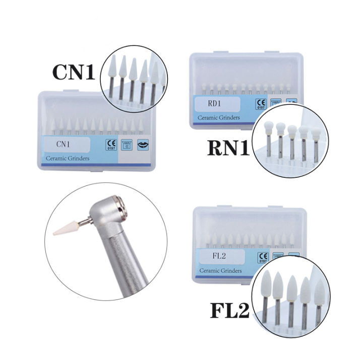 Whitestone Bur 12pcs/pack Dental Flame Cone Round White Stone Polisher FG Burs for ...