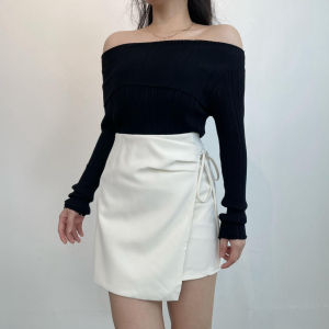 MODAMYTH LB36 - Rok Mini Wanita Rok Celana Kasual Highwaist Pendek Rok Model Tali Samping Hiasan