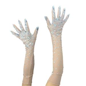 2lots Stylish Rhinestones Meshes Gloves Long Elegant Mittens Women Fashion Glove for Weddings Balls and Special Event