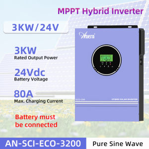 3KW/3.2KVA Solar Inverter 24V 80A Hybrid off-grid Inverter Pure Sine Wave Inverter Built-in Controller PV max. 400V DC to AC Converter