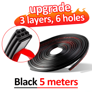 5m 3 layers 6 holes Car Door Sealing Strip Thickened Waterproof dustproof and soundproof Anti-aging Insulation Rubber Seal Strip car door seal strip rubber Fits for All Vehicles