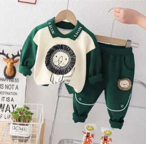 Setelan Sweater Anak Motif Singa Lengan Panjang dengan Celana Panjang - Bahan Lembut untuk Usia 1-5 Tahun