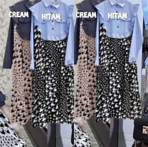 Midi Dress Wanita Rahma Denim Mix Katun Rayon