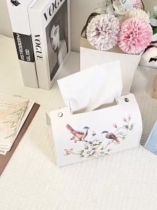 FFBH Elegant Chinese Style Napkin Holder Dustproof PU Leather Tissue Foldable Printing Tissue Dispenser for Home Office M1Y4T