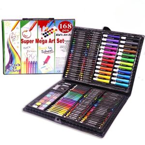 Kids 168 Pcs Kids Super Mega Art Coloring Set Crayons Oil Pastels Color Pencils Watercolor Brush Box Painting Stationery Arts and Crafts Stationery Set For Painting And Drawing Best Coloring And Sketch Box For Art Set Art Box [ RANDOM COLOR ]