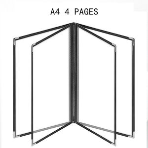 Buku Menu Restoran A4 Cover Pelindung Menu Transparan Sampul A4 Kulit Cover Buku Menu Hitam-4/6/8/page