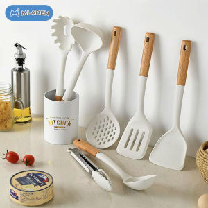 MLADEN Silicone Kitchenware Non-stick Cooking Utensils Set Cookware Spatula Spoon Shovel Wooden Handle Kitchen Tool Set