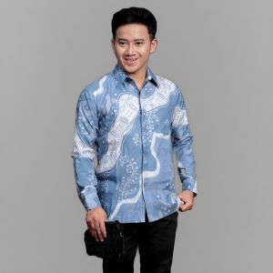 KEMEJA BATIK PRIA LENGAN PANJANG MOTIF DASI SAGE ATASAN COWOK SLIMFIT TRENDY MASAKINI CASUAL ELEGANT
