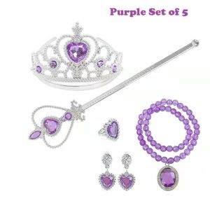 SG Seller Princess Frozen Elsa Rapunzel Sophia Party Accessory Set Kids Children Necklace Magic Wand Tiara Necklace Earring Purple set ready stock in SG