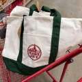 Large Size Dark Green/blue/red Embroidered Logo Same style Handmade Trader Joes Canvas Tote Reusable Street Bag 20x14x6" (Non). 