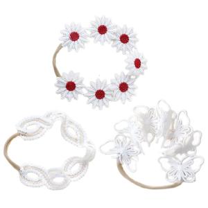 Set of 3pcs Baby Elastic Headbands Fashion Hairbands with Lace Embroidery Design for Lovely and Comfortable Outfits