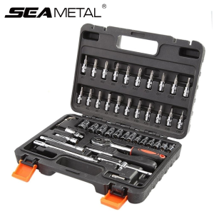 46Pcs Hardware Sleeve Screwdriver Spanner Tool Combination Ratchet Wrench Socket Hand Sets Car Boat Motorcycle Bike Repairing Kit
