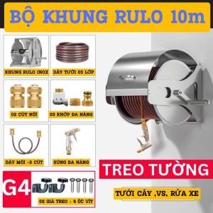 Bộ khung rulo inox cao cấp cùng sung phun đa năng dây 03 lớp cút nối đồng thau...rửa xe tưới cây