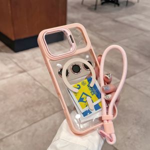Transparent Magnetic Phone Case For iPhone 17 16 15 14 13 Pro Max With Camera Protector Shockproof Lanyard Back Cover