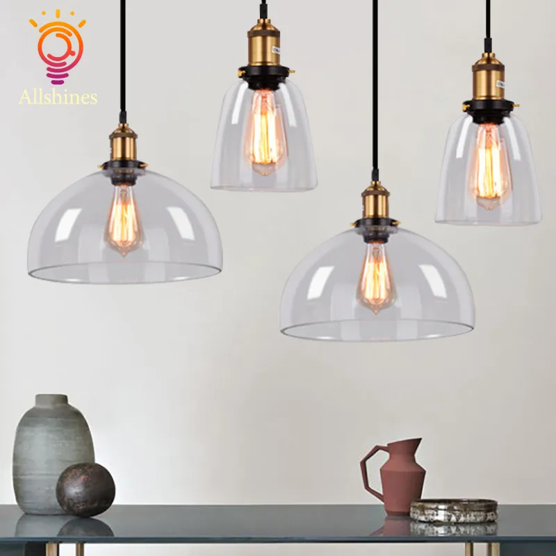 Pendant Light Retro Industrial Glass Transparent lampshade Drop