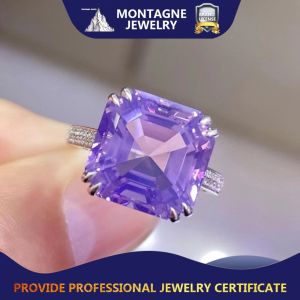Montagne Jewelry 18K Pure White Gold Ring Diamond Inset Design Fine Jewellery Natural 9 Carat Amethyst Ring Lavender Crystal Ring