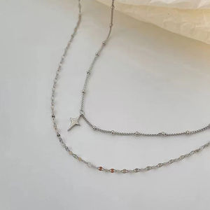 [haoh] สร้อยคอแฟชั่นจี้ไม้กางเขนสำหรับผู้หญิงสร้อยคอสองชั้นสไตล์โบฮีเมียนสำหรับผู้หญิงสร้อยคอโซ่สองชั้นเครื่องประดับพังก์ปาร์ตี้