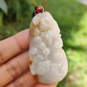 Another Excellent Old Collection with Yellow and Green Natural Type A Jadeite Jade Pendant Necklace crafted as Gourd with two bats with certificate weigh 34.42 grams 55.5 * 29.5 * 12.3 mm (pendant173)