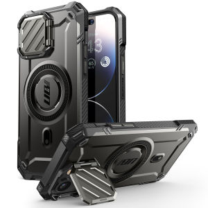 SUPCASE UB Mag XT for iPhone 15 Case 6.1 inch with Camera Cover [Compatible with MagSafe] Heavy Duty Rugged Case with Built-in Kickstand