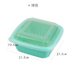 Multifunction Double Layer Drainage Basket Refrigerator Fruit Vegetable Storage Basket Drain with Lid 1915