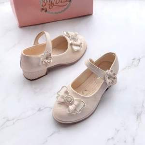 Kids Fashion Girls Flower Pearl Straps Butterfly Ribbon Mary Jane shoes Low Block Heel For Kids