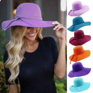 2025 light purple fedora retro soft brim hat for women elegant felt fedora wide brim sun hat British style fedora hats for woman2026
