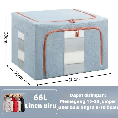 66L/110L kotak penyimpanan tahan lembab storage box pakaian serbaguna mainan box baju besar organizer Lipat linen katun lebih tebal