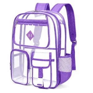 ZYJC Mult-Pocket Clear PVC Backpack Transparent Waterproof School Backpack Stylish Lightweight See-Through Bookbag SchoolTravelGym