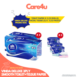 [BUNDLE] VINDA Deluxe 3PLY Toilet Paper 2PLY Kitchen Towel Tissue Paper - Strong Smooth Gentle to Skin 3X Oil Absorb Household Supplies
