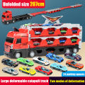Transport truck toy boy's large truck alloy mini racing car transport car folding car toy Mainan Kereta Mainan Budak Lelaki. 