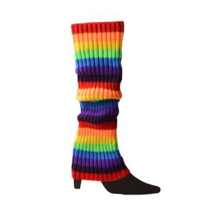 Womens Striped Leg Warmers Adult Junior 80s Ribbed Knitted Over Knee High Long Socks for Neon Party Fall Winter Sports