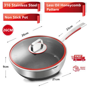 Premium 316 Stainless Steel Non Stick Frying Pan Double-Sided Wok Less Oil Smoke Honey Comb Wok Frying Grill 40CM Cooking Skillets Wok Pan Frypan 不锈钢双面蜂窝不粘锅双耳炒锅