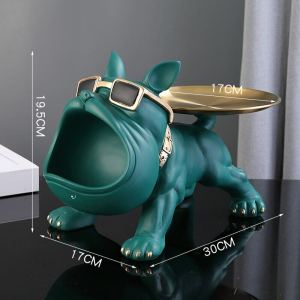 Cool French Bulldog Butler Décor With Tray Big Mouth Dog Statue Storage Box Animal Resin Sculputre Figurine Home Décor Gift