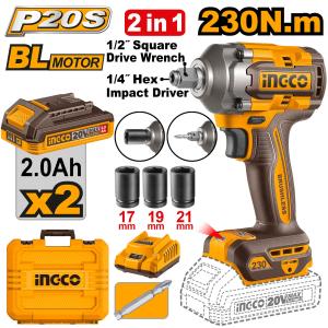 Buildmate x INGCO 20V Brushless Cordless Impact Driver & Wrench w/ 2 Batteries & Charger CIWLI20236